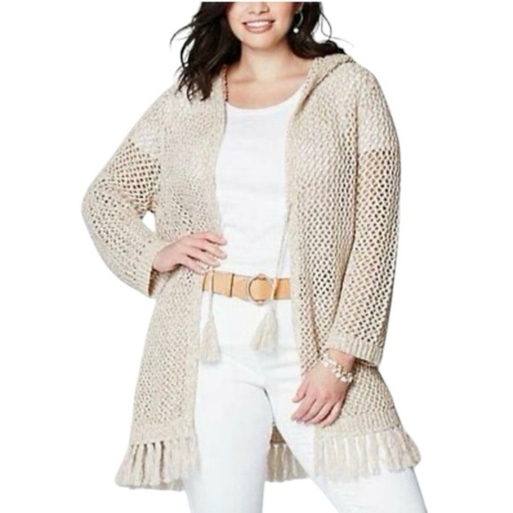 J. JILL Crochet Fringe Beachy Tassel Tie Coverup Open Resort wear Cardigan - Picture 3 of 14